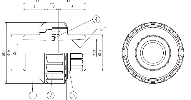 エスロン ユニオン継手 ボールバルブ互換タイプの寸法表|配管継手寸法